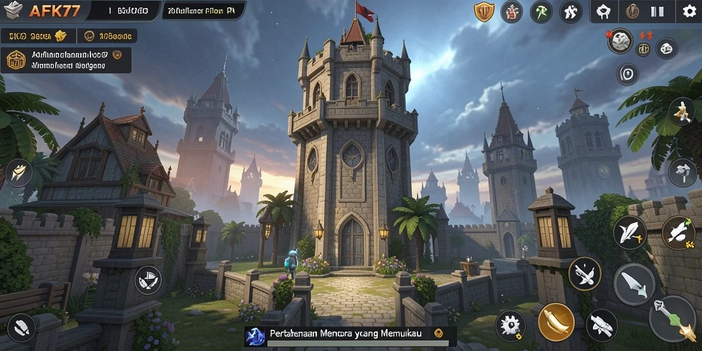 Tampilan gameplay menara pertahanan AFK77 yang mendebarkan.