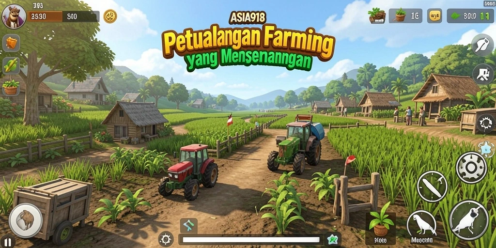 Tampilan gameplay <strong>ASIA918</strong> yang menarik dengan suasana pertanian yang ceria.