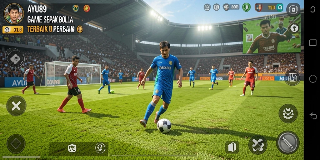 Gameplay AYU89 dengan aksi sepak bola mendebarkan.
