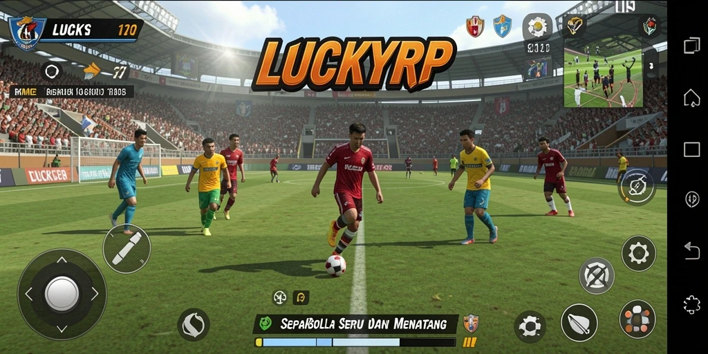 Tangkapan layar dari gameplay LUCKYRP yang menampilkan aksi sepakbola yang mendebarkan.