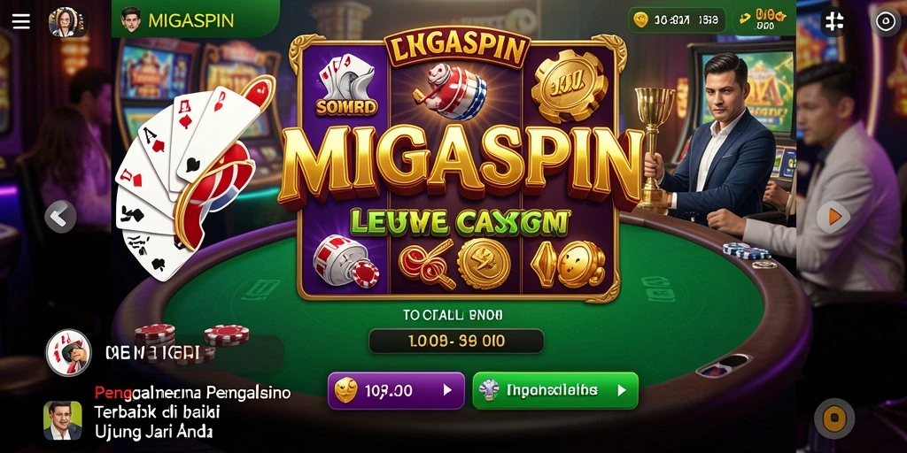 Tangkapan layar MIGASPIN menampilkan dealer langsung dan suasana permainan kasino yang menarik.