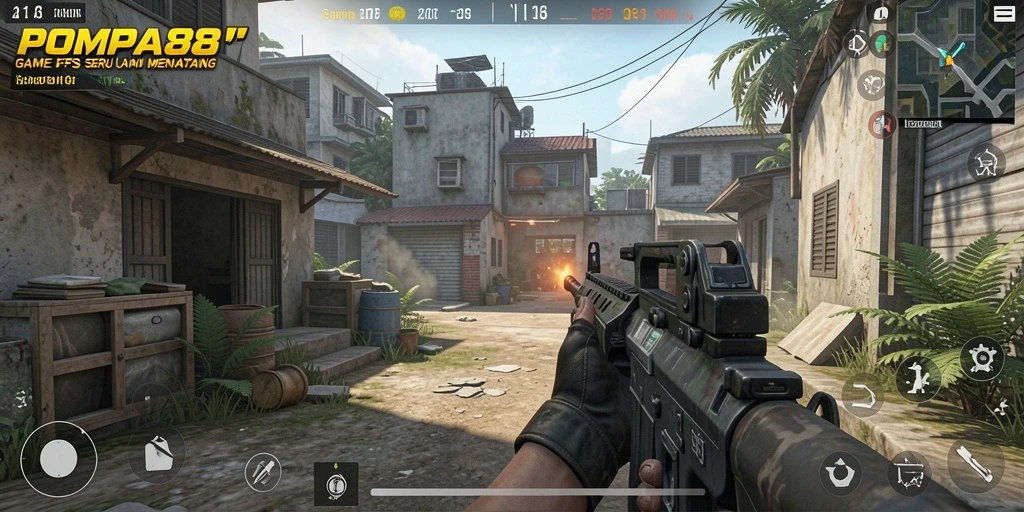 Tampilan gameplay POMPA88 dengan aksi FPS yang seru.