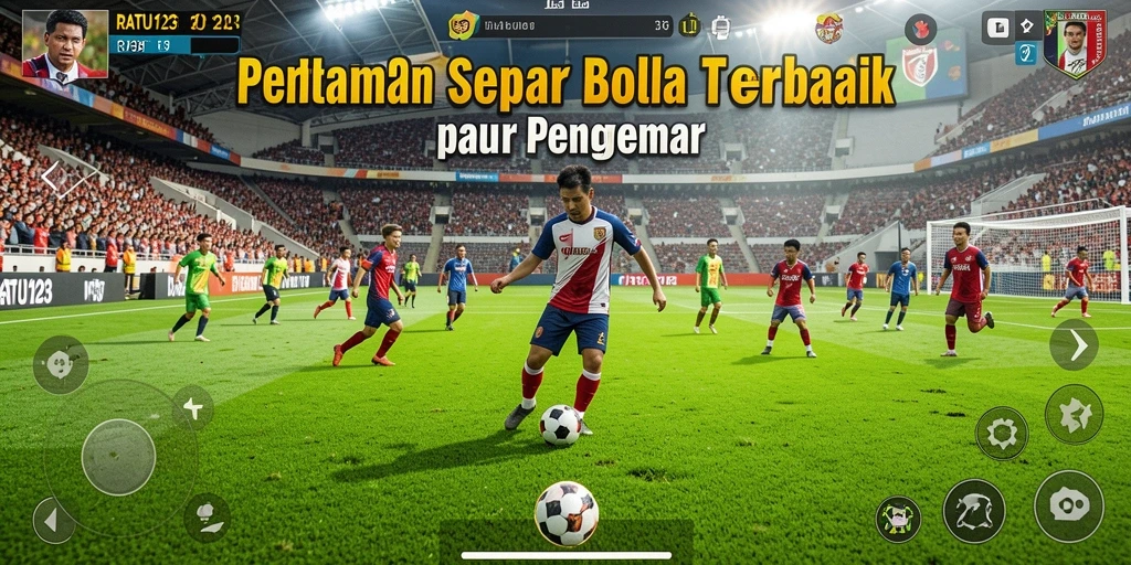 Screenshot menampilkan aksi seru dalam permainan sepak bola RATU123.
