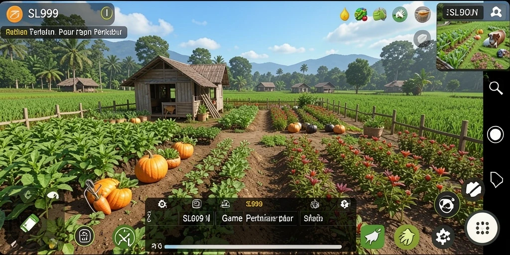 Screenshot gameplay SL999 menampilkan kegiatan berkebun yang menyenangkan.