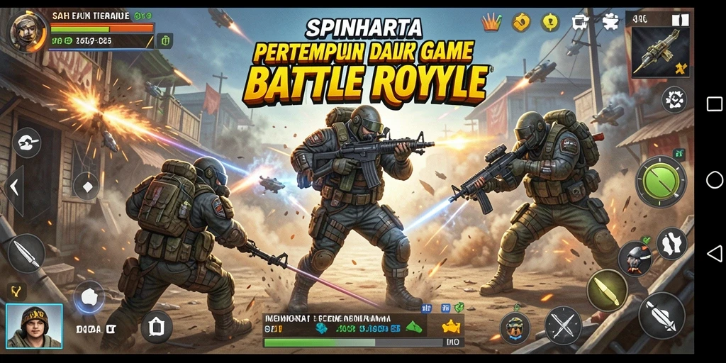 Tampilan gameplay SPINHARTA yang mendebarkan dalam pertempuran Battle Royale.