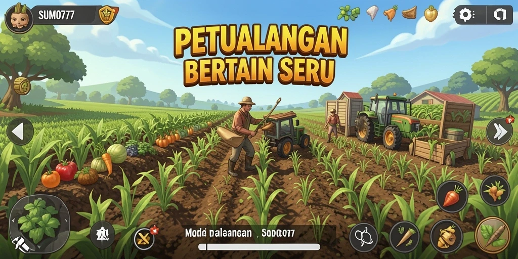Tangkapan layar <strong>SUMO777</strong> menampilkan aktivitas bertani yang seru dan interaktif.