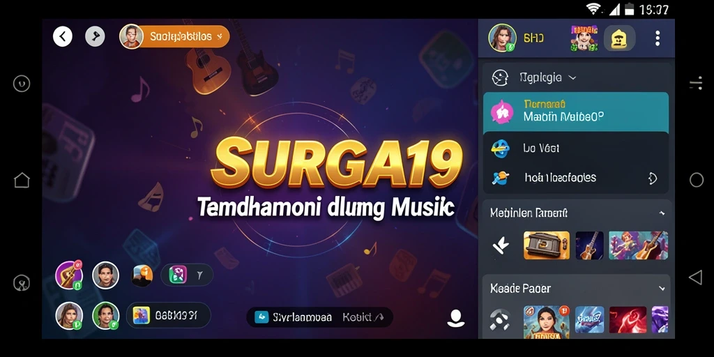 Screenshot SURGA19 menampilkan antarmuka aplikasi dan pilihan lagu.