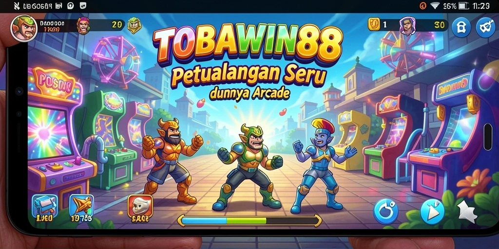 Tangkapan layar gameplay TOBAWIN88 menampilkan aksi seru dalam arena arcade.